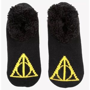 HARRY POTTER Deathly Hallows COZY KNIT SLIPPERS! Soft Sherpa Non Slip Dots NWT